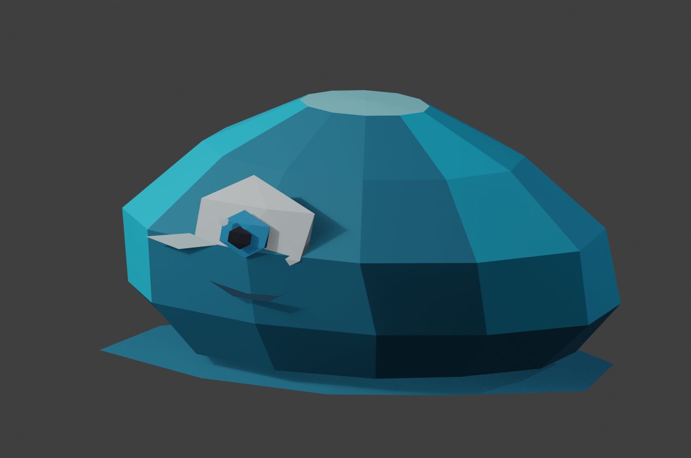 The blue, wide-eyed low-poly slime at the heart of Slime Quest